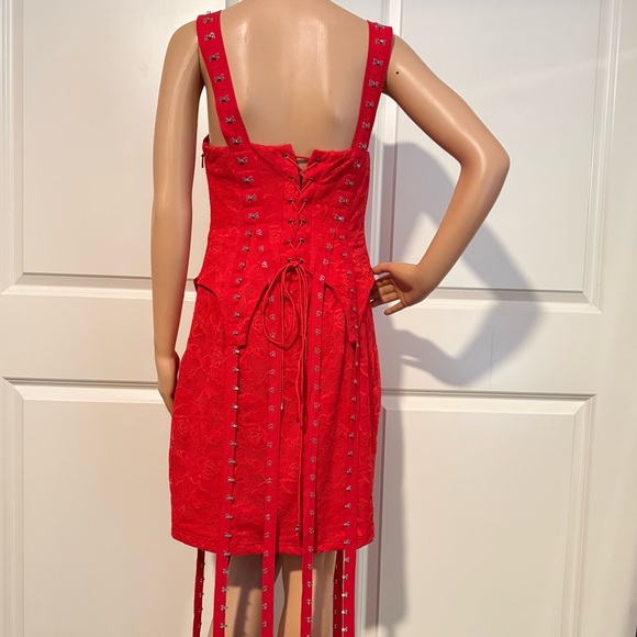 New Akira I KNOW YOU MISS ME CORSETED LACE MINI DRESS IN RED - Picture 14 of 15